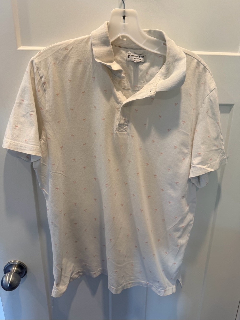 Britches Sport by Samtex Cream Flamingo Print Polo Shirt Men’s Size M